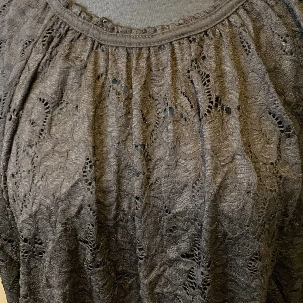Free People Women's Small Olivia Lace Blouse Black Stretchy Soft